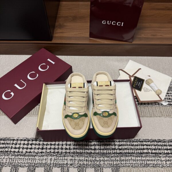 sy_no_AA7EA031AF57B1F32AB5C651DD07542E_1 Gucci Screener Beige GG Canvas Suede Backless Sneaker / Mule