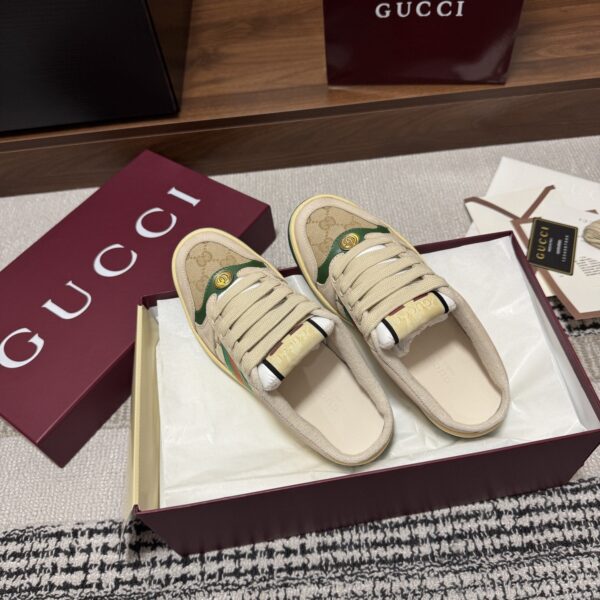 sy_no_AA7EA031AF57B1F32AB5C651DD07542E_2 Gucci Screener Beige GG Canvas Suede Backless Sneaker / Mule