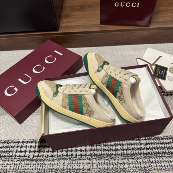 sy_no_AA7EA031AF57B1F32AB5C651DD07542E_3 Gucci Screener Beige GG Canvas Suede Backless Sneaker / Mule