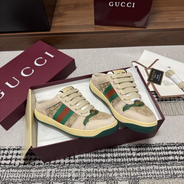 sy_no_AA7EA031AF57B1F32AB5C651DD07542E_5 Gucci Screener Beige GG Canvas Suede Backless Sneaker / Mule