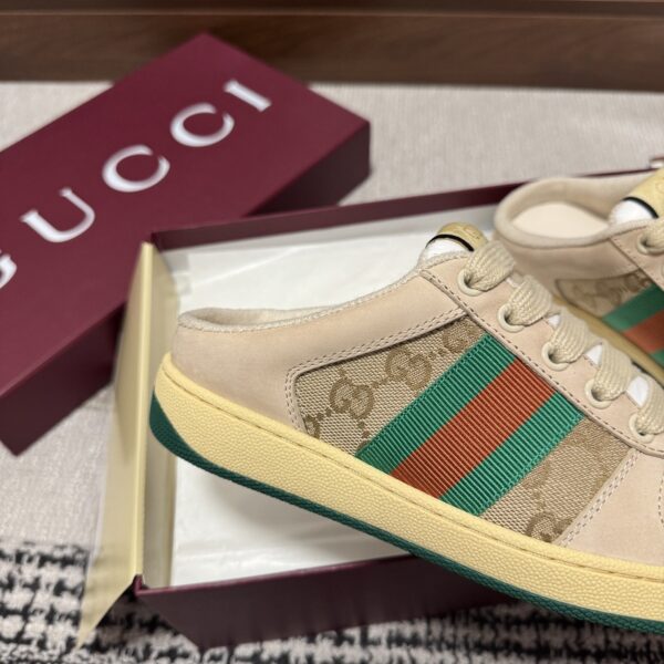 sy_no_AA7EA031AF57B1F32AB5C651DD07542E_6 Gucci Screener Beige GG Canvas Suede Backless Sneaker / Mule