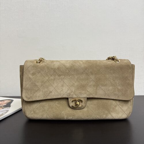 Sand Gold / Khaki Beige Suede Classic Flap Bag