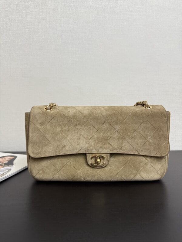 Sand Gold / Khaki Beige Suede Classic Flap Bag