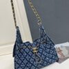 Chanel Blue Washed Denim Quilted Double-C Pendant Drawstring Hobo Bag