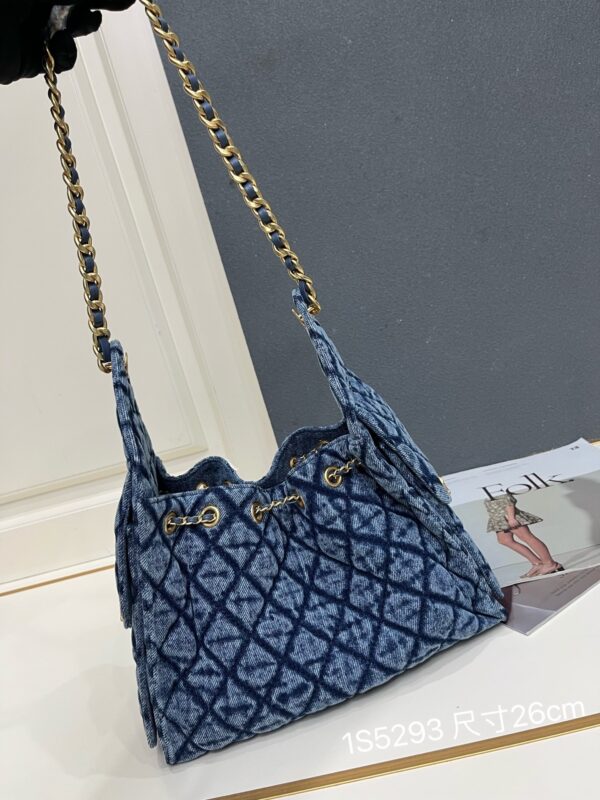 Chanel Blue Washed Denim Quilted Double-C Pendant Drawstring Hobo Bag