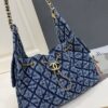 Chanel Blue Washed Denim Quilted Double-C Pendant Drawstring Hobo Bag