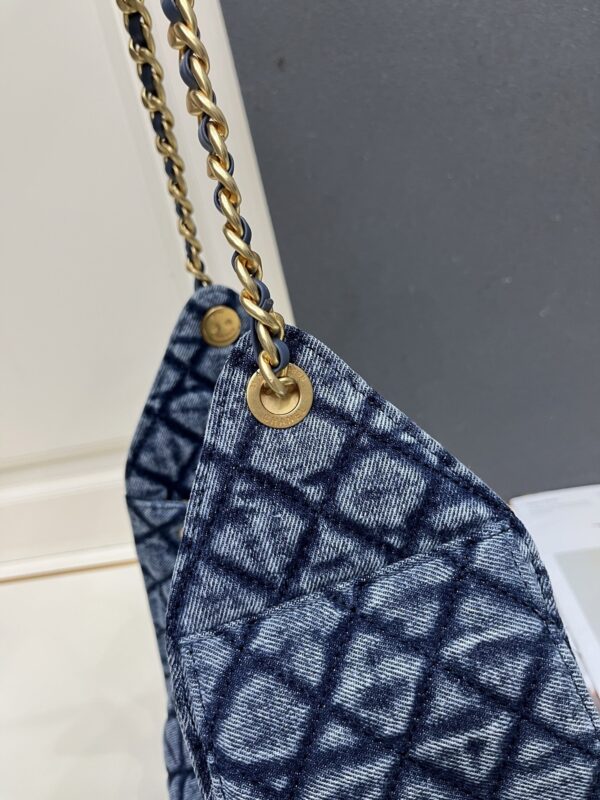 Chanel Blue Washed Denim Quilted Double-C Pendant Drawstring Hobo Bag