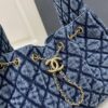 Chanel Blue Washed Denim Quilted Double-C Pendant Drawstring Hobo Bag