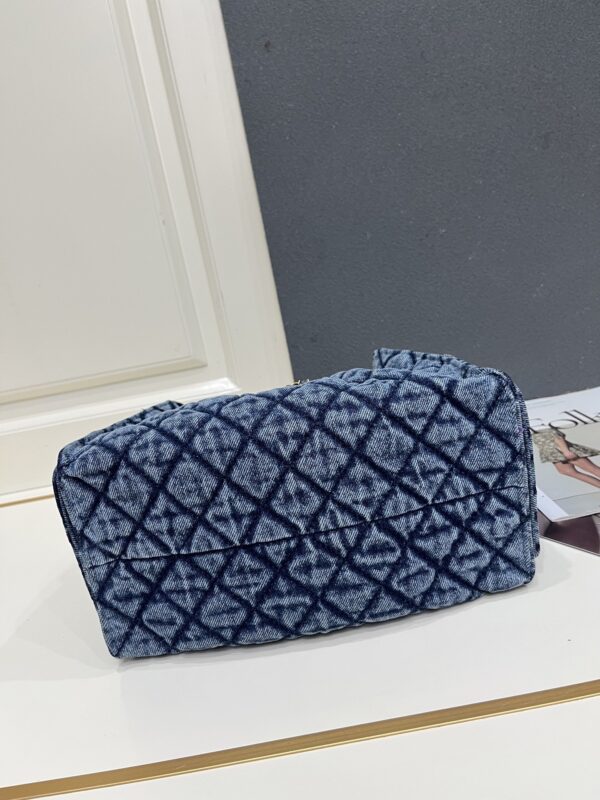 Chanel Blue Washed Denim Quilted Double-C Pendant Drawstring Hobo Bag