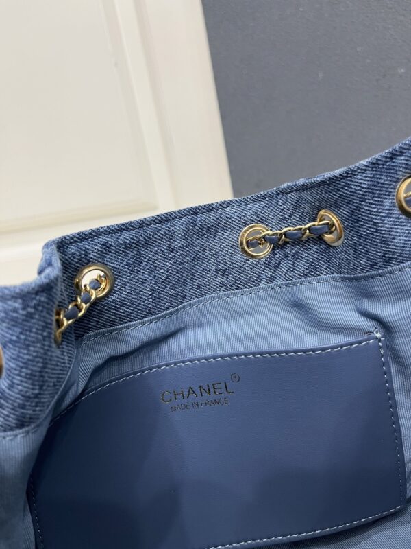 Chanel Blue Washed Denim Quilted Double-C Pendant Drawstring Hobo Bag