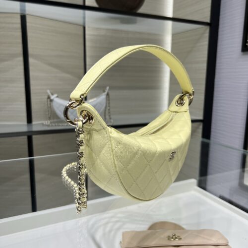 Light Yellow Crescent Leather Shoulder Bag