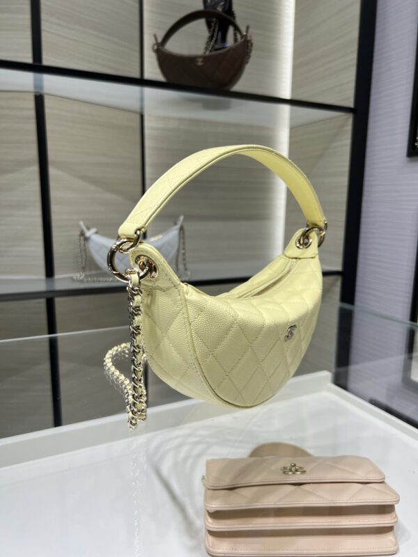 Light Yellow Crescent Leather Shoulder Bag