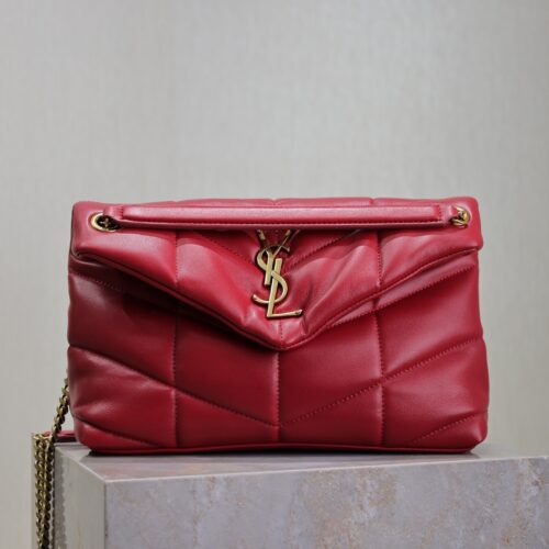 YSL Loulou 29cm Quilted Chain Bag – Red Lambskin