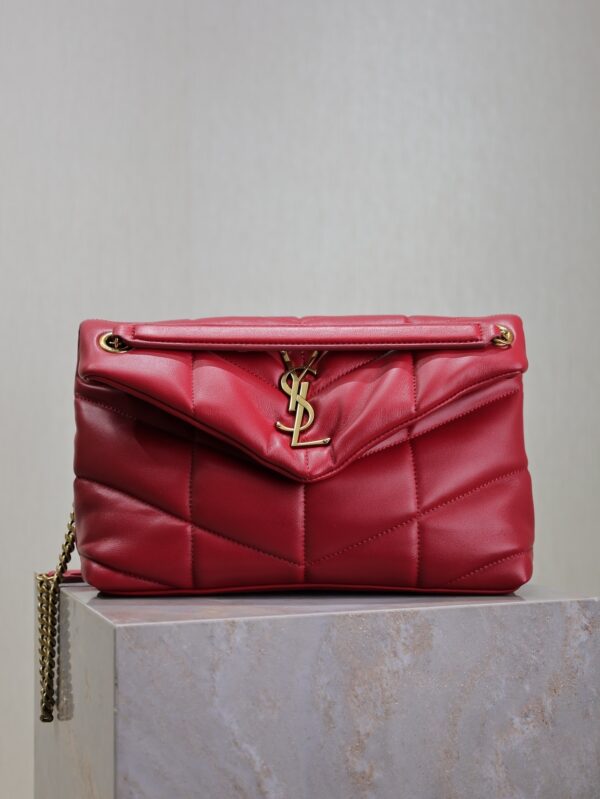 YSL Loulou 29cm Quilted Chain Bag – Red Lambskin