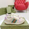 Gucci Screener GG Canvas & Beige Suede Sneaker with Lavender Accents & Green/Orange Web