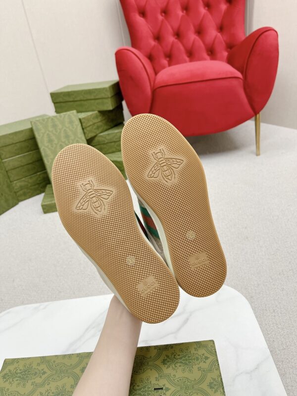 Gucci Screener GG Canvas & Beige Suede Sneaker with Lavender Accents & Green/Orange Web