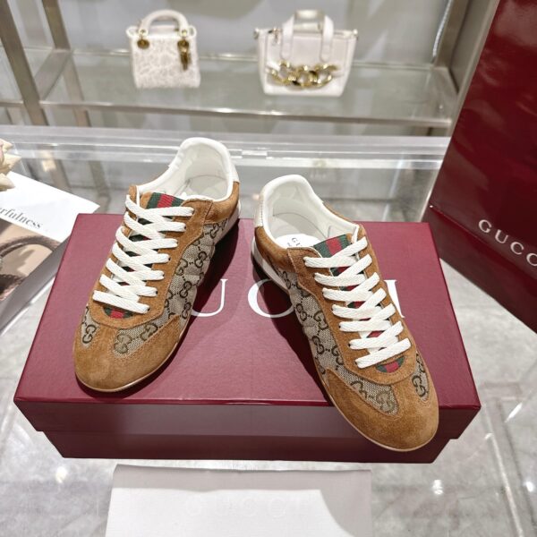 Gucci GG Canvas & Tan Suede Low-Top Sneaker