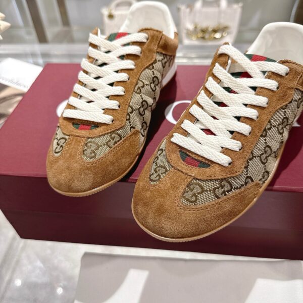 Gucci GG Canvas & Tan Suede Low-Top Sneaker