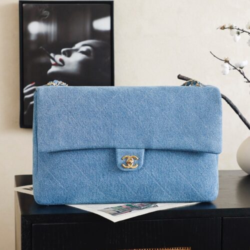Denim Blue Maxi Top-Handle Shopping Bag