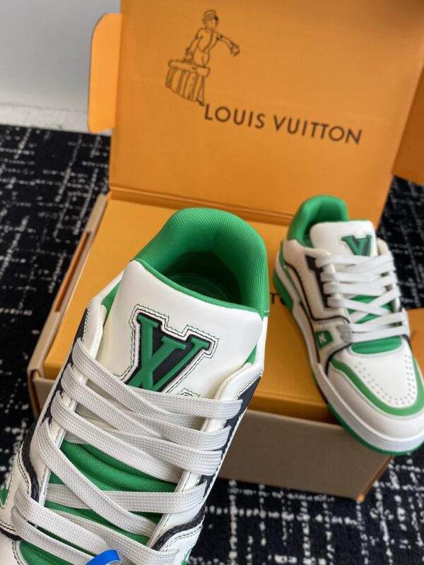 sy_no_B2CF2EFC5AFB3B64A6197D500D4028A5_6 Louis Vuitton LV Trainer White & Emerald Green Retro Sneakers