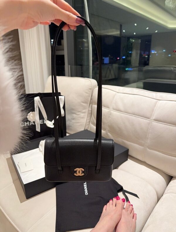 Chanel Long Flap Bag with Handle (Caviar-grained calfskin) / "Prey Coco" / Underarm Shoulder Bag / Small Rectangular Bag / Handbag