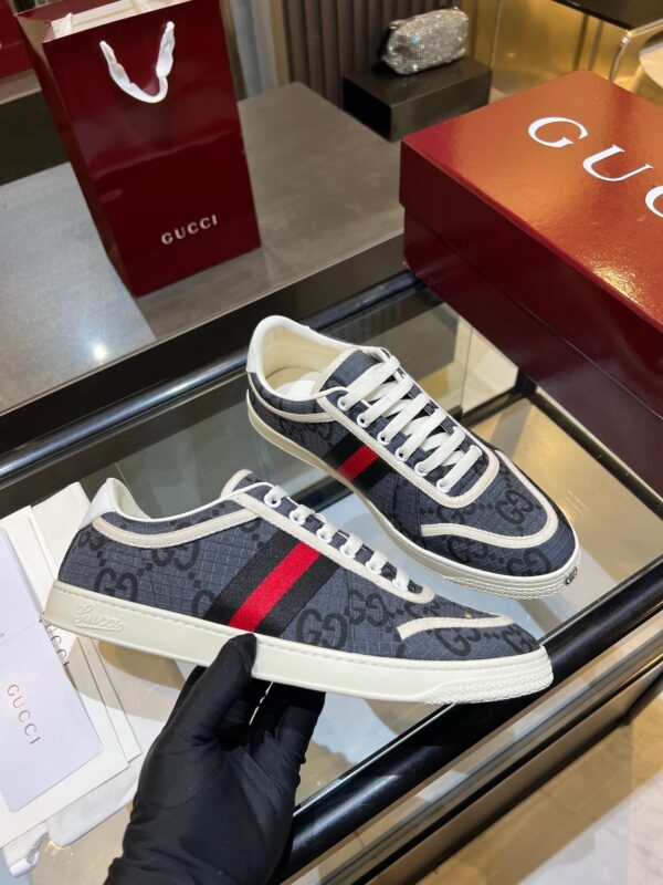 sy_no_B4686B6941E4C64F99AD205C62FCA79E_0 Gucci B Sneaker Navy GG Canvas & Web Stripe