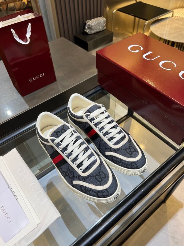 sy_no_B4686B6941E4C64F99AD205C62FCA79E_1 Gucci B Sneaker Navy GG Canvas & Web Stripe