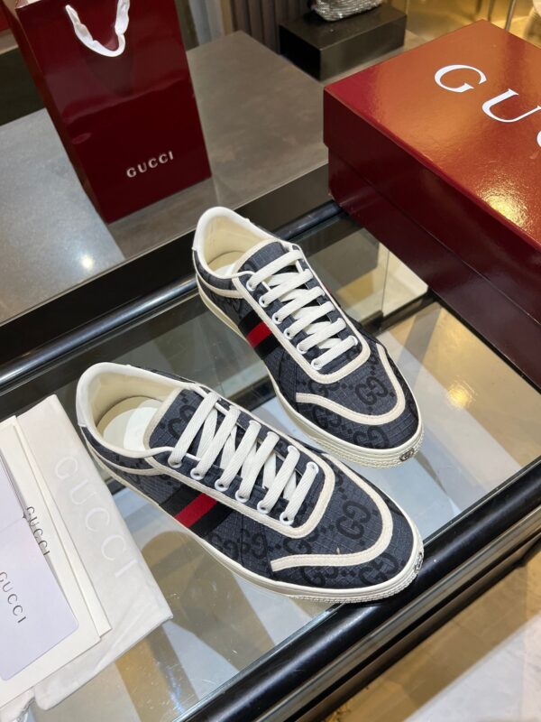 sy_no_B4686B6941E4C64F99AD205C62FCA79E_2 Gucci B Sneaker Navy GG Canvas & Web Stripe