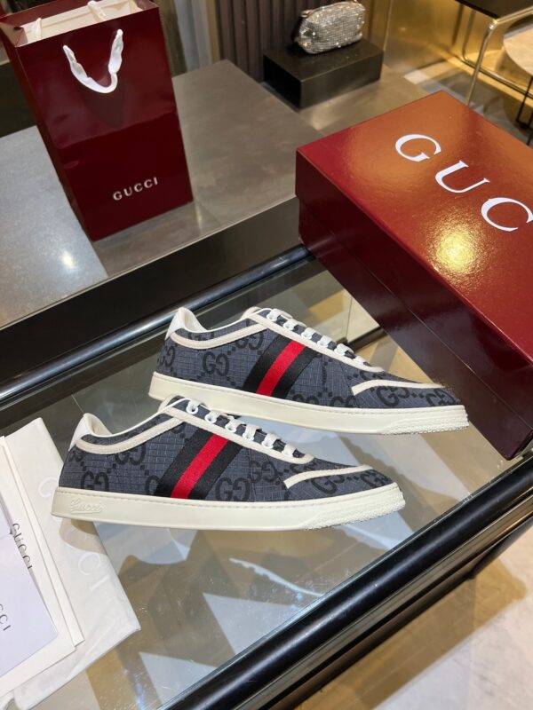 sy_no_B4686B6941E4C64F99AD205C62FCA79E_3 Gucci B Sneaker Navy GG Canvas & Web Stripe