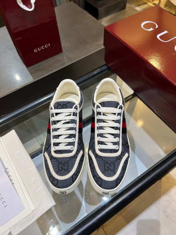 sy_no_B4686B6941E4C64F99AD205C62FCA79E_7 Gucci B Sneaker Navy GG Canvas & Web Stripe