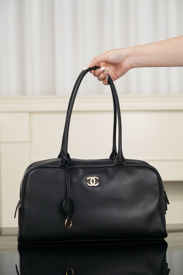 CHANEL Women's Large Bowling Bag (26S) – Black Calfskin with Gold Logo (Spring/Summer 2026 New Arrival)