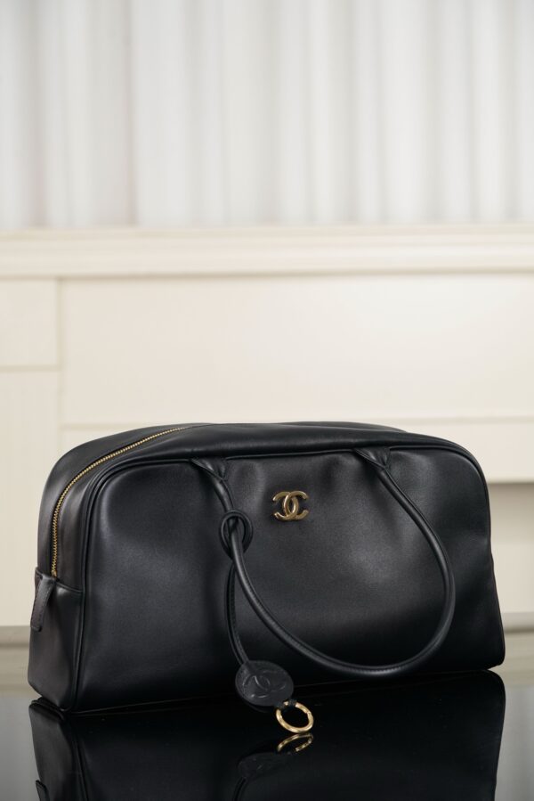 CHANEL Women's Large Bowling Bag (26S) – Black Calfskin with Gold Logo (Spring/Summer 2026 New Arrival)