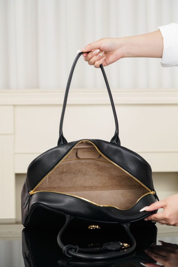 CHANEL Women's Large Bowling Bag (26S) – Black Calfskin with Gold Logo (Spring/Summer 2026 New Arrival)