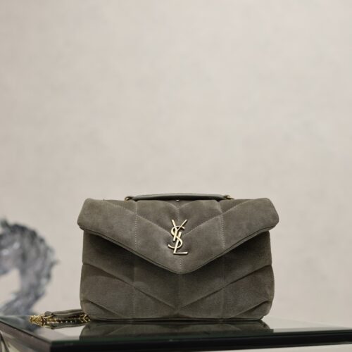 sy_no_B4BFDF9672A40D06EC6382C0B88C0DC0_0 YSL Loulou Mini Double-Chain Bag – Gray Suede
