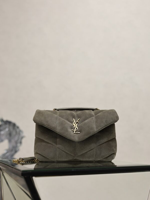 sy_no_B4BFDF9672A40D06EC6382C0B88C0DC0_0 YSL Loulou Mini Double-Chain Bag – Gray Suede