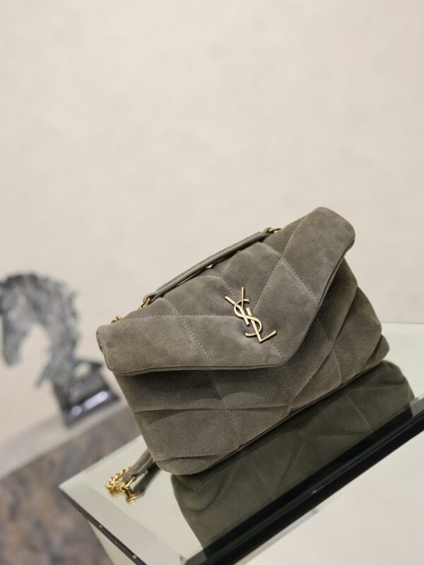 sy_no_B4BFDF9672A40D06EC6382C0B88C0DC0_1 YSL Loulou Mini Double-Chain Bag – Gray Suede