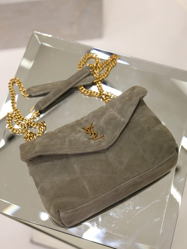 sy_no_B4BFDF9672A40D06EC6382C0B88C0DC0_5 YSL Loulou Mini Double-Chain Bag – Gray Suede