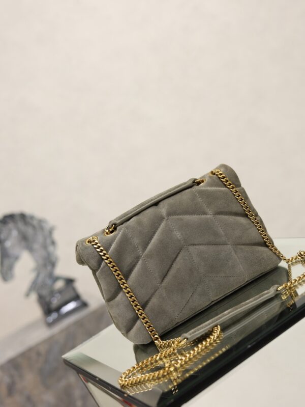 sy_no_B4BFDF9672A40D06EC6382C0B88C0DC0_8 YSL Loulou Mini Double-Chain Bag – Gray Suede