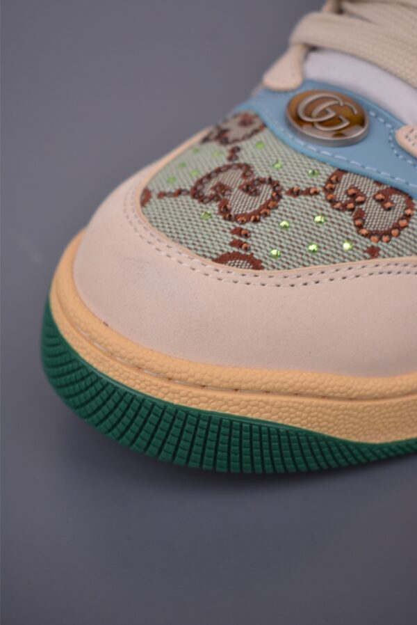 sy_no_B56EA75B25920C97684123EAD525ACA8_5 Gucci Screener GG Canvas & Beige Leather Sneaker with Blue/Orange Web Stripe