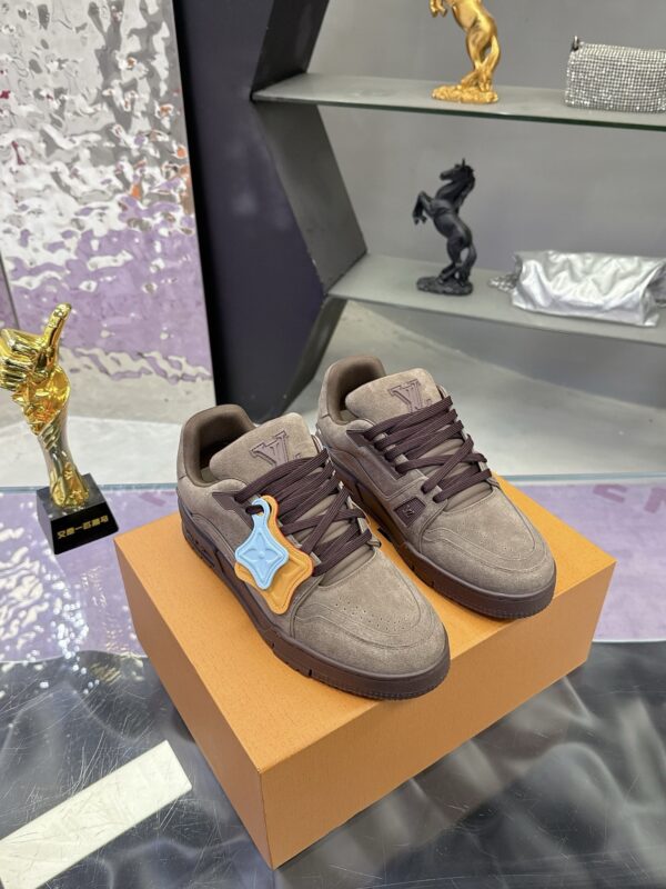 Louis Vuitton LV Trainer Maxi Grey Brown Suede Sneakers