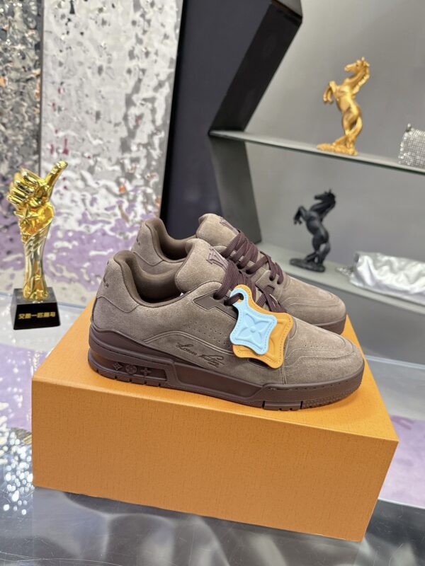 Louis Vuitton LV Trainer Maxi Grey Brown Suede Sneakers