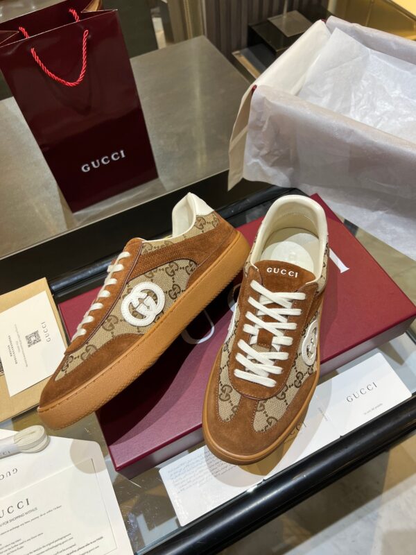 sy_no_B75BE151D3F5E2D9F0F9762E60874973_1 Gucci B Sneaker GG Canvas & Brown Suede – Classic GG / Brown Suede / Gum Sole