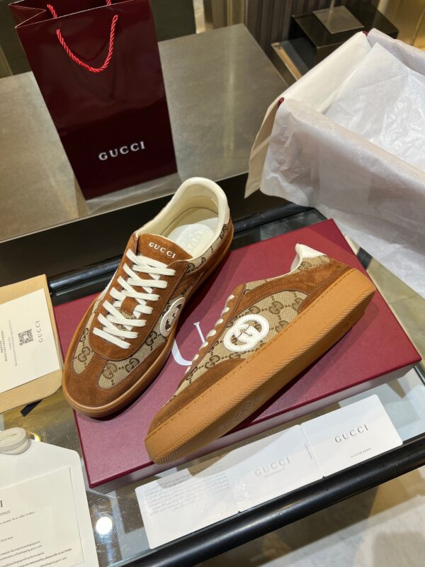 sy_no_B75BE151D3F5E2D9F0F9762E60874973_4 Gucci B Sneaker GG Canvas & Brown Suede – Classic GG / Brown Suede / Gum Sole