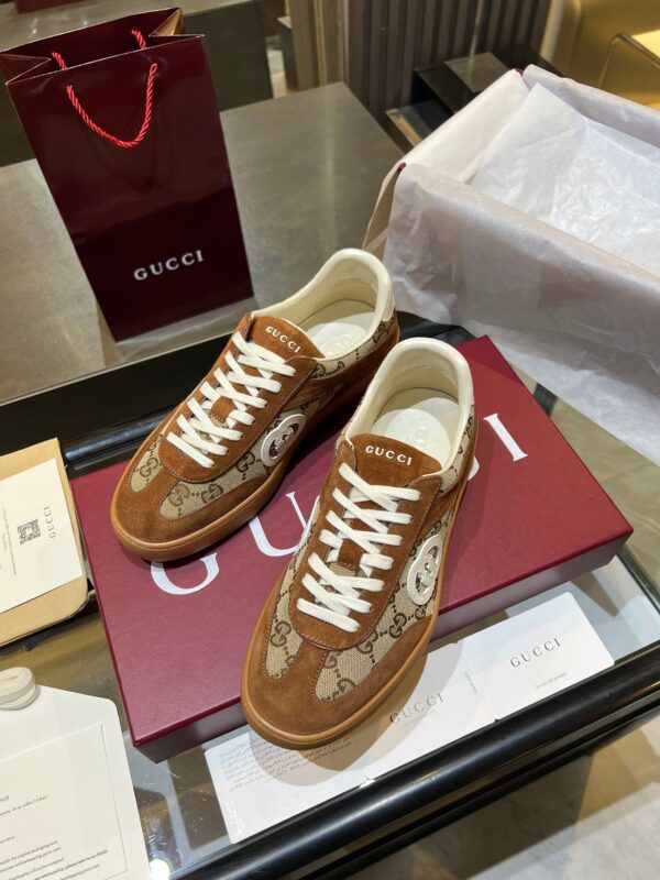 sy_no_B75BE151D3F5E2D9F0F9762E60874973_6 Gucci B Sneaker GG Canvas & Brown Suede – Classic GG / Brown Suede / Gum Sole
