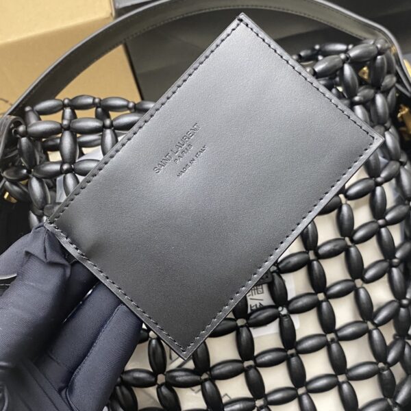 sy_no_B7A2B8A6C4749E53B8FFBFF11E4306B3_4 YSL Black Wood Bead Woven Bucket Bag