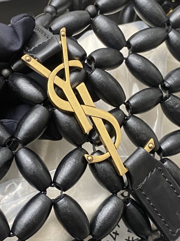 sy_no_B7A2B8A6C4749E53B8FFBFF11E4306B3_5 YSL Black Wood Bead Woven Bucket Bag