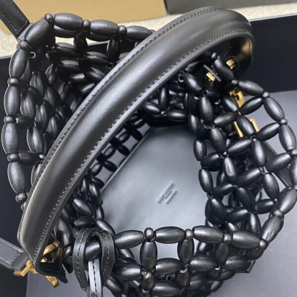 sy_no_B7A2B8A6C4749E53B8FFBFF11E4306B3_7 YSL Black Wood Bead Woven Bucket Bag