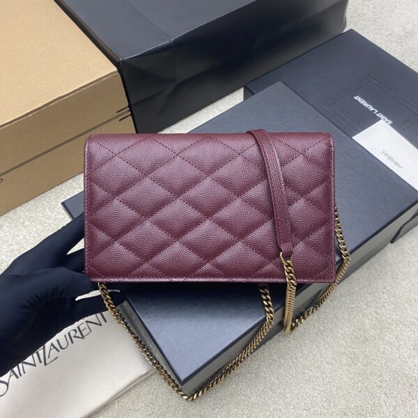 YSL Becky Quilted Chain Bag – Burgundy & Gold