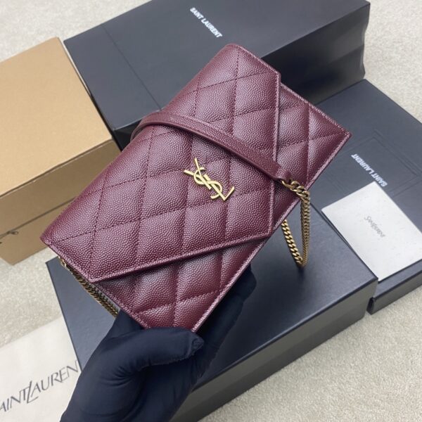 YSL Becky Quilted Chain Bag – Burgundy & Gold