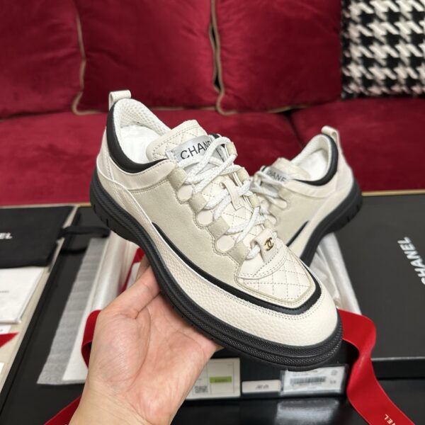 Beige & Black Quilted Suede Retro Platform Sneakers